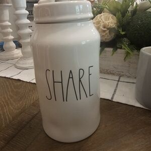Rae Dunn White Ceramic Canister with 'Share' Text
